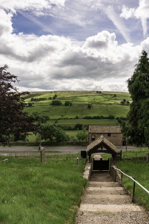 Church-steps-leading-down-to-Swaledale-Yorkshire-Dales