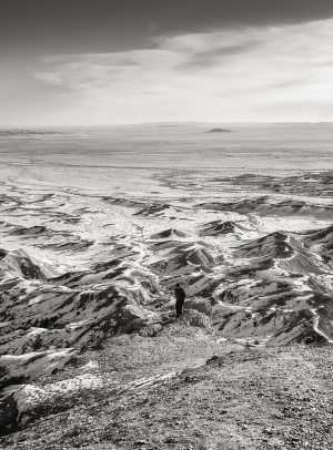 Figure-amongst-vast-landscape-Gobi-Desert-Mongolia