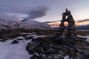 Ornate-cairn-at-sunset-Jotunheimen-Norway