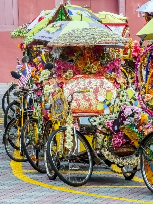 Rickshaws-adorned-with-flowers-Malacca-Malaysia