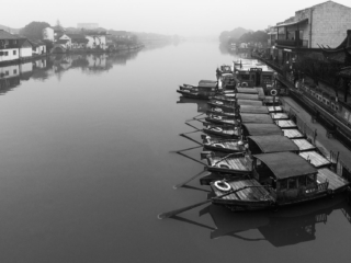 Row-of-riverboats-Zhujiajiao-Shanghai-China