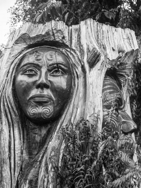 Tree-carving-of-Maori-Marahau-New-Zealand