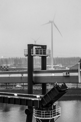 Wind-turbines-and-walkways-port-of-Rotterdam-Netherlands
